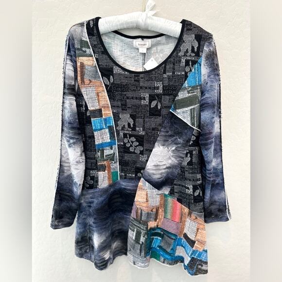 KAMANA | Black Multicolor Abstract Print Tunic Top Artsy Long Sleeve | Small - Picture 1 of 8